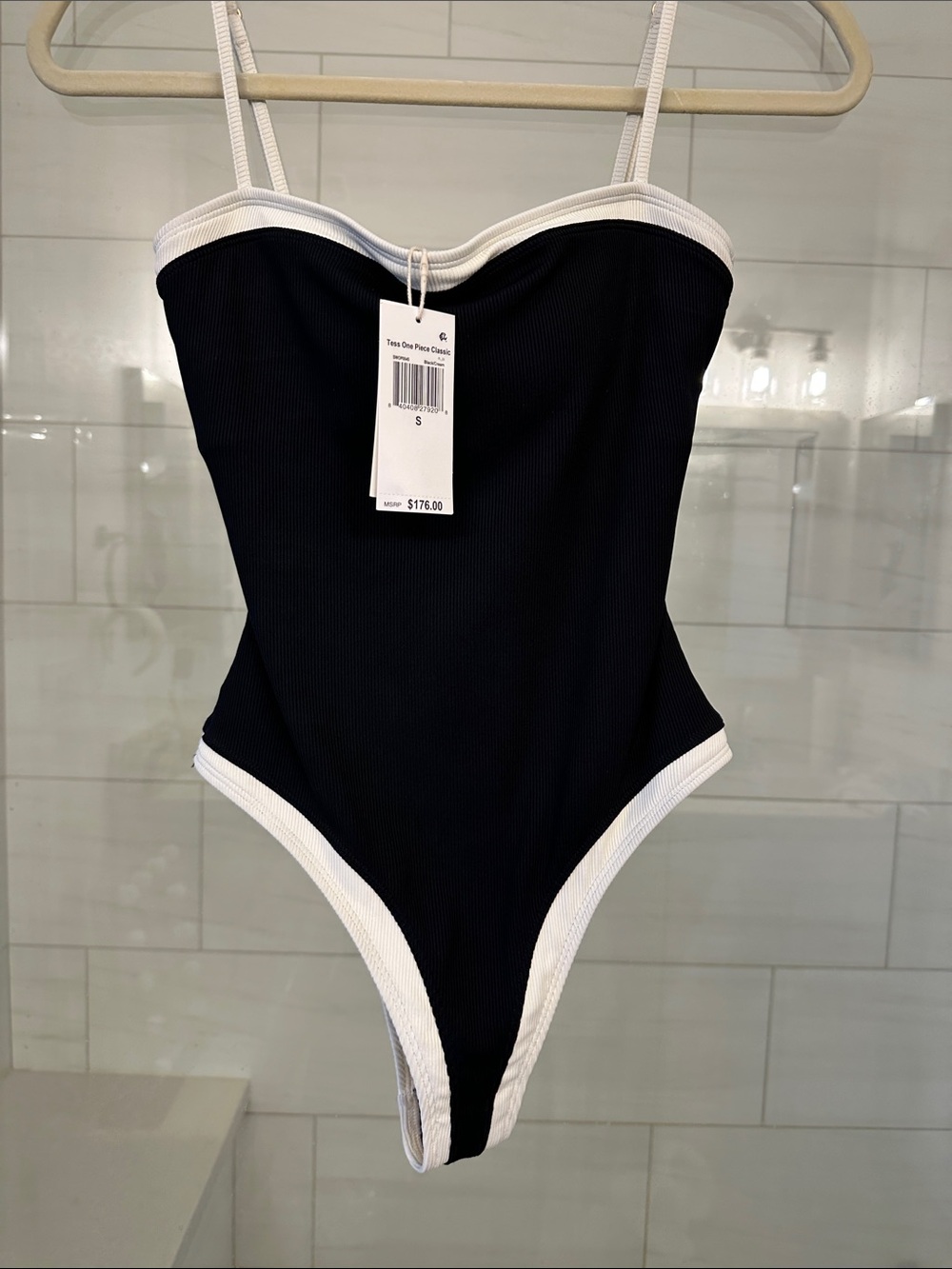 l*space Black One-Piece Swimsuit with Cream Trim Straps - Picture 3 of 8